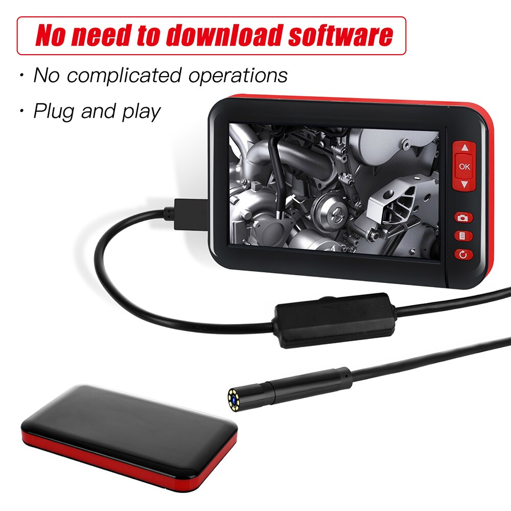 Industrial Endoscope Borescope Inspection Camera Built-in 8pcs LEDs 8mm Lens with 4.3 Inch High-definition 1080P Display Screen