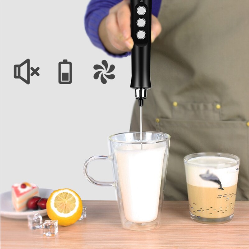 Mælkeskummer håndholdt elektrisk håndmixer, genopladelig drikkemixer med rustfri stål piskeris til latte, skudsikker