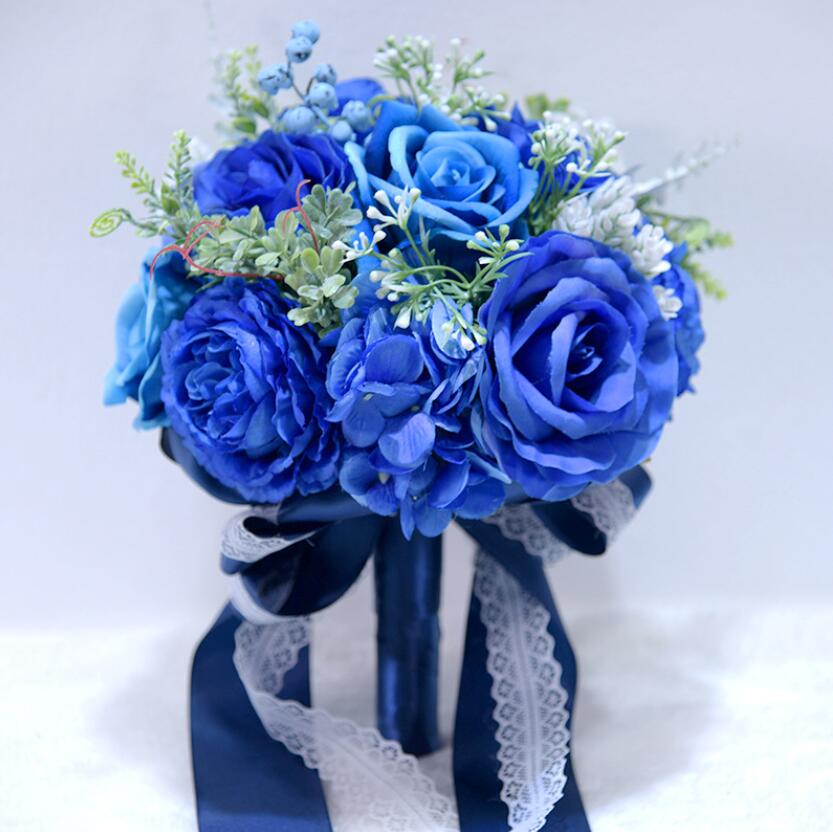 Zijde Rozen Bruidsboeket voor bruidsmeisjes Bruidsboeketten Wit Roze Kunstbloemen Mariage Levert Woondecoratie s163: Blue