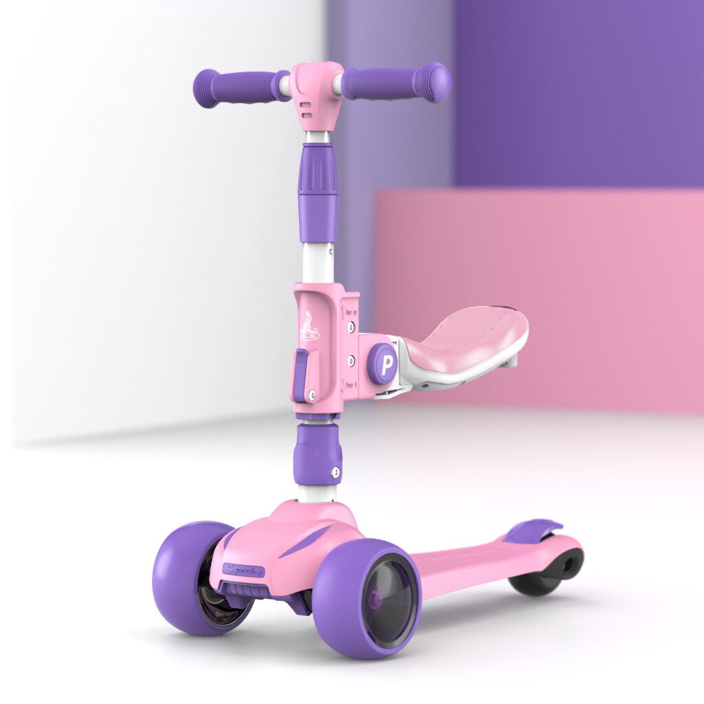 Phoenix Children’s Skateboard 2-6 Years Old 3 Baby Can Sit Can Ride Slide Single Foot Slip Kids Three-in-One Pulley: Magenta  Foldable Dual Purpose Cushion Rotating and Splittable   Suitable for 1 10 Years Old 