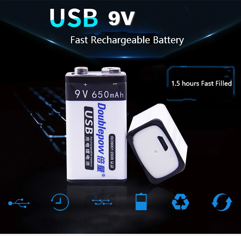 9 v USB Oplaadbare batterij 6f22 9 v Smart batterij 650 mah Draadloze Microfoon KTV Instrument gebruik