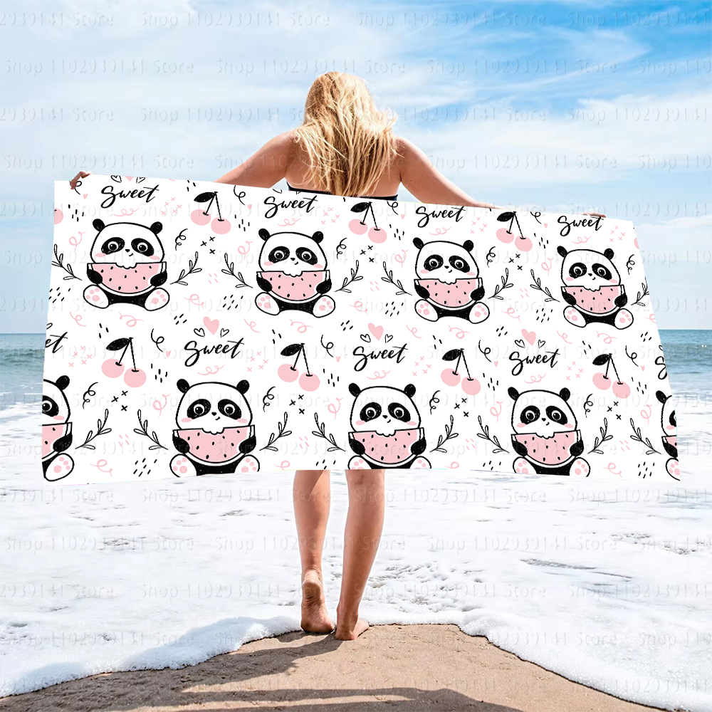Panda syö vesimelonia söpö kuvio rantapyyhe nopeasti kuivuva pyyhe matkapyyhe urheilupyyhe rantapyyhe hiekkaa kestävä pehmeä kevyt pyyhe