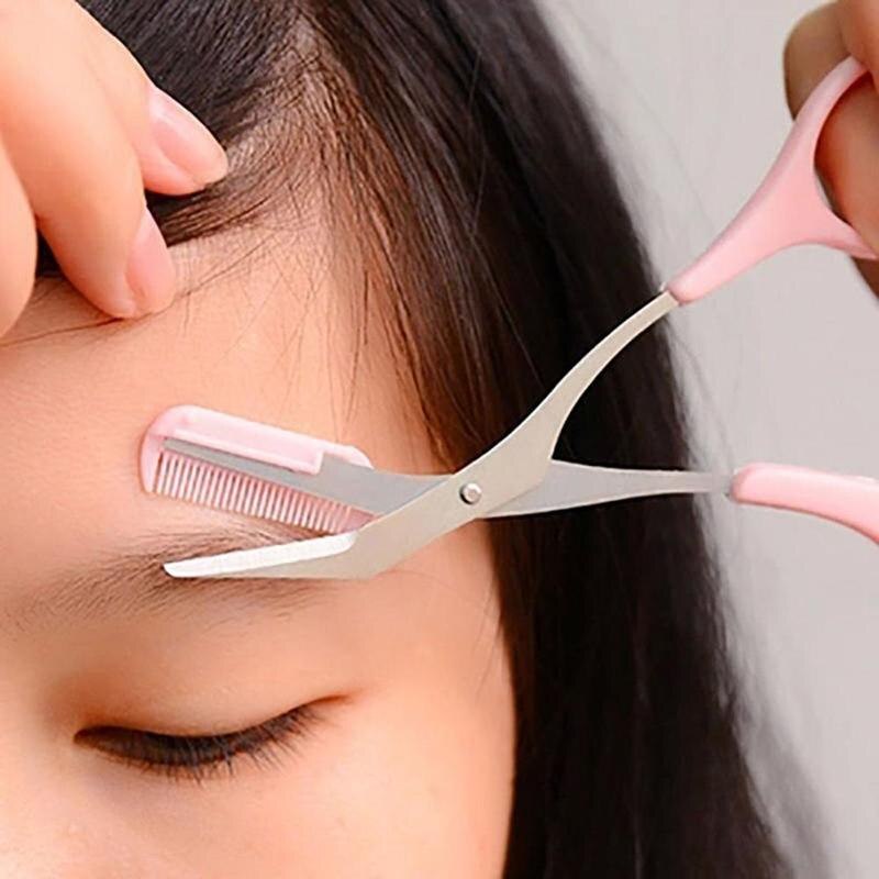 Coréen sourcils ciseaux cils cheveux ciseaux décapant tondeuse Maquiagem outils maquillage beauté sourcil peigne X0D5