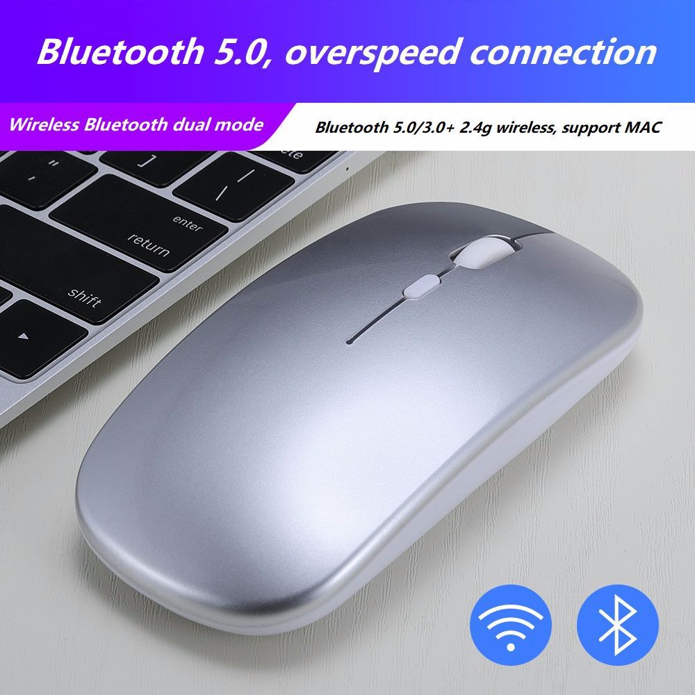 Bluetooth 5.0 Dual-Mode Charging Mouse Mute Notebook Game Female Student 2.4G Wireless Mouse Luminous DPI 1600