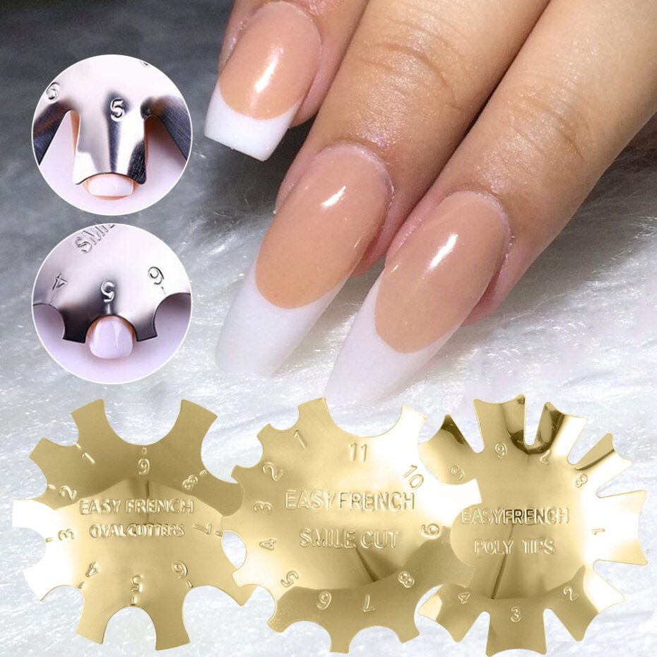 Pochoir pour faux-ongles français, modèle de d'ongles français, ombre ovale en V, coupe-bordure, outil d'art des ongles multi-tailles NF1834, 1 pièces
