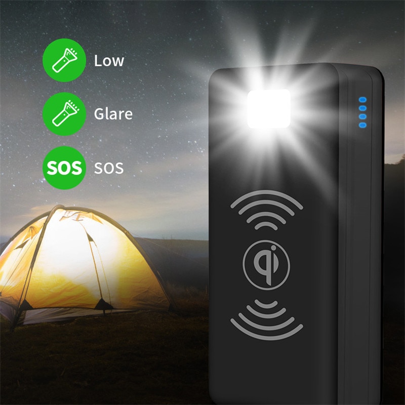 Solar 99000 mah power bank carregador sem fio portátil de carregamento rápido com luz acampamento emergência sos bateria externa