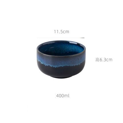 KINGLANG Japanese Style Star Blue Color Kiln Glazed Ceramic Rice bowl Udon Ramen Soup Bowl: 4inch Bowl