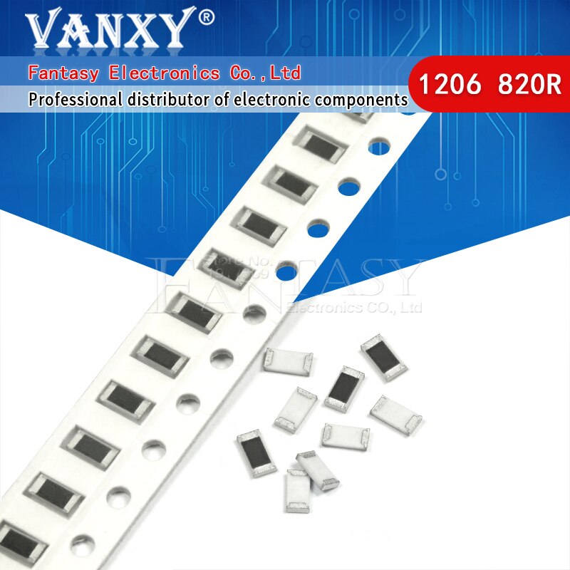 100PCS 1206 SMD Resistor 1% 820 ohm chip resistor 0.25W 1/4W 820R 821