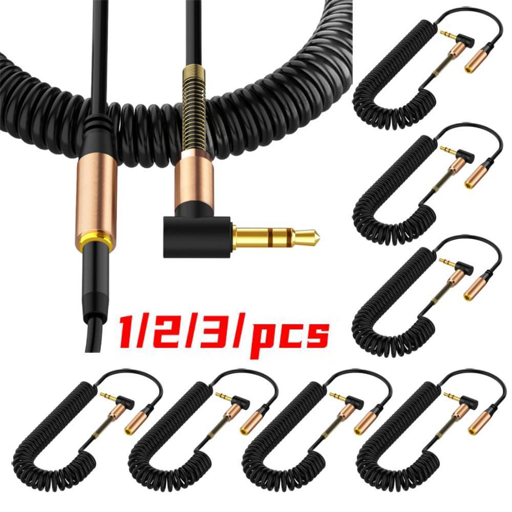 RYRA Audio Cable 3.5mm 90 Degree Elbow Spring Retractable Jack Speaker Extension Cord For Mobile Phone Computer