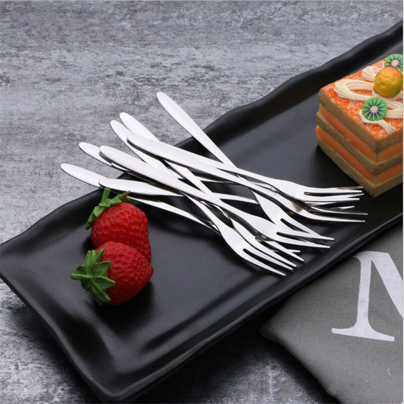 6pcs Fruit fork Stainless Steel Fruit Fork Fruit Sign Two Toothed Fruit Small Fork Cake Dessert Fork