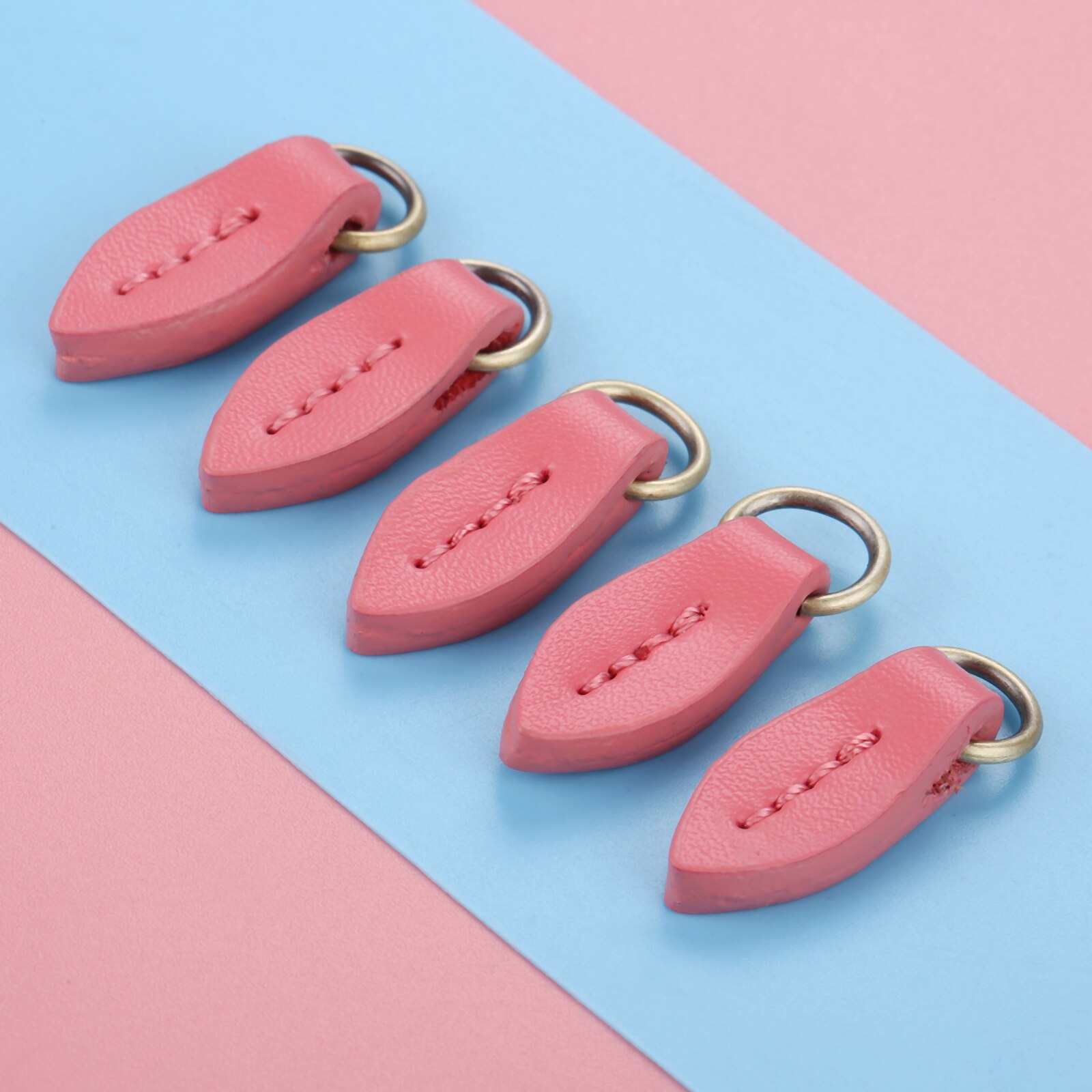 5Pcs 33*11mm Zipper Pullers Tree Leaf Shape Leather Zipper Pull Zipper Puller Replacement for Sewing Crafts Fasteners 11Color: Pink