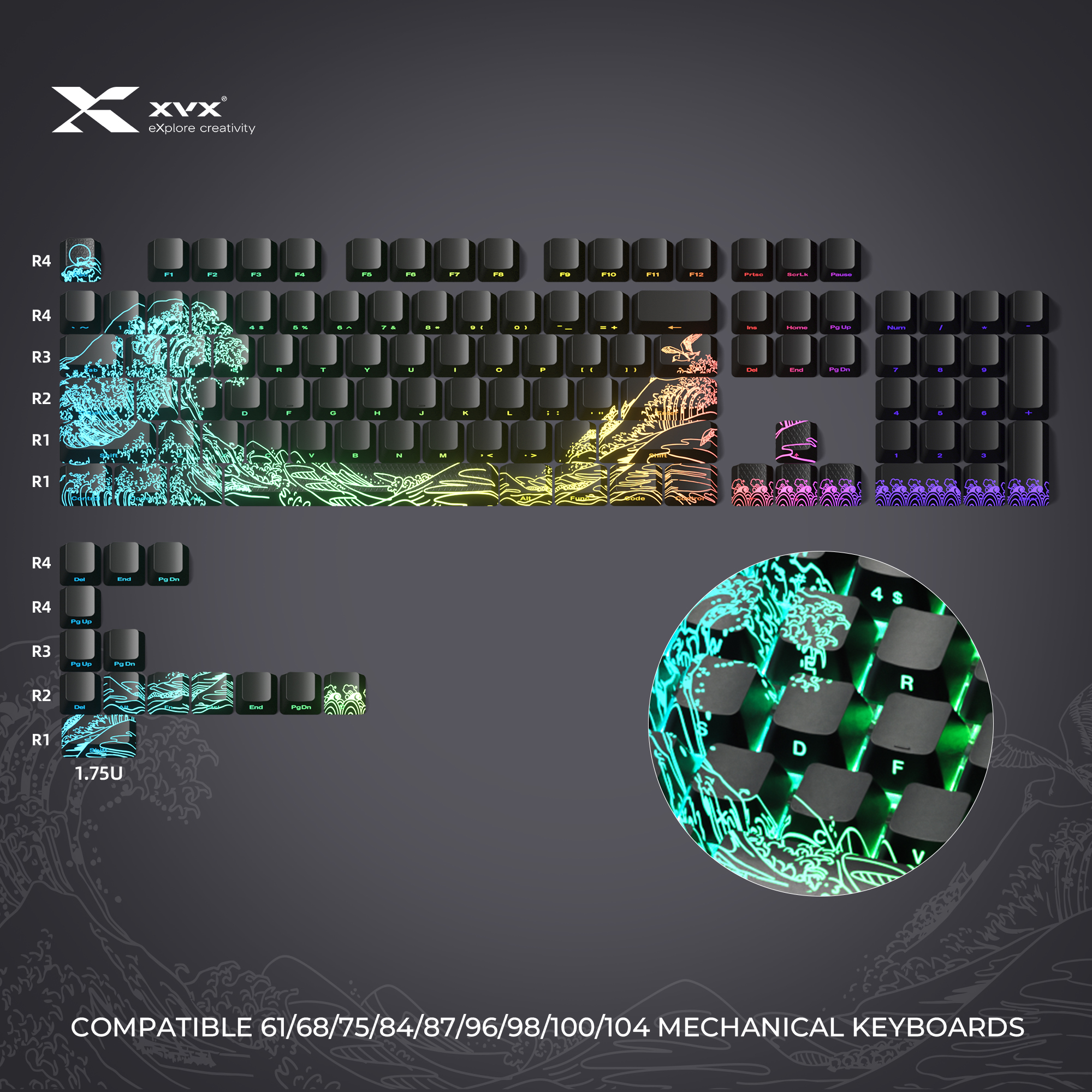 XVX Topographic Version Pattern Shine-Through OEM Profile IMD-Tech Keycap Set 118 keys: Brick Red