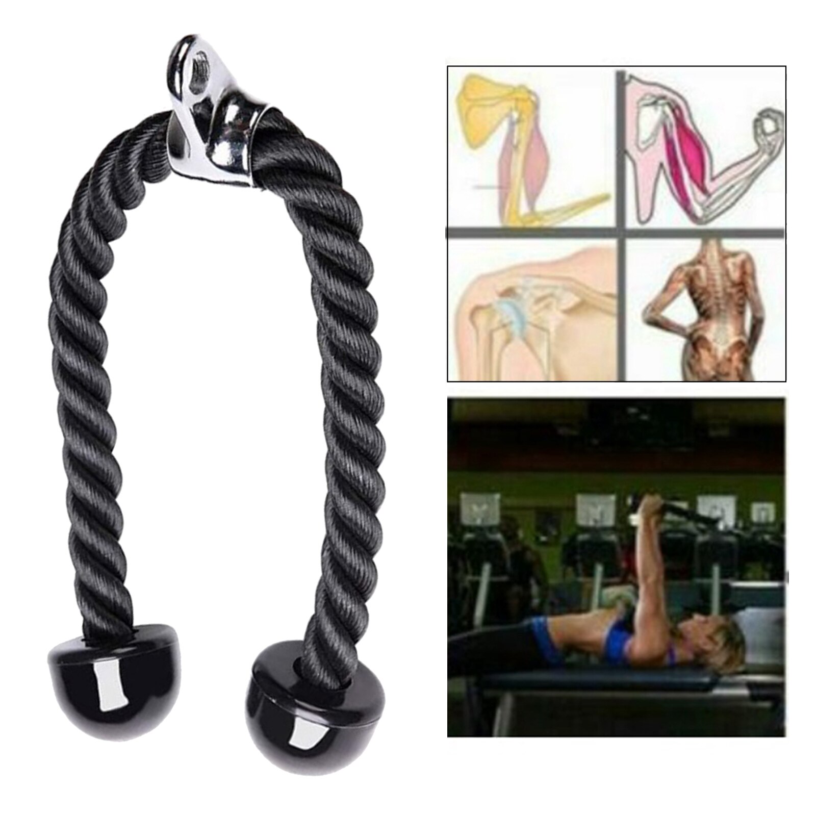 Triceps Rope Attachment Cable Machine Pulldown Handle for Bicep Ab Back Trainer