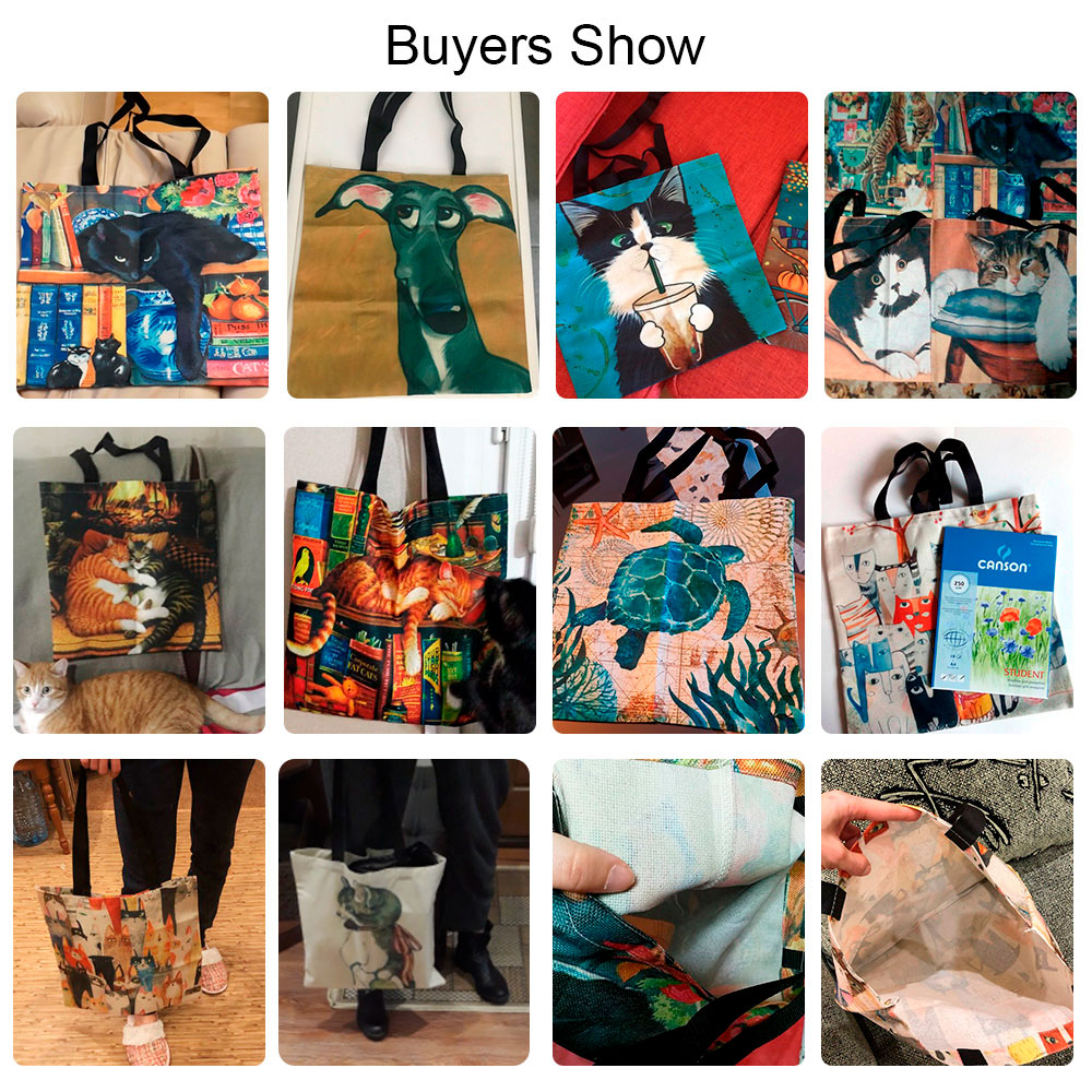 Linnen Praktische Shopping Handtas 3D Kat Golden Retriever Patroon Schoudertassen Vrouwelijke Strand Bakken Bolsas Feminina