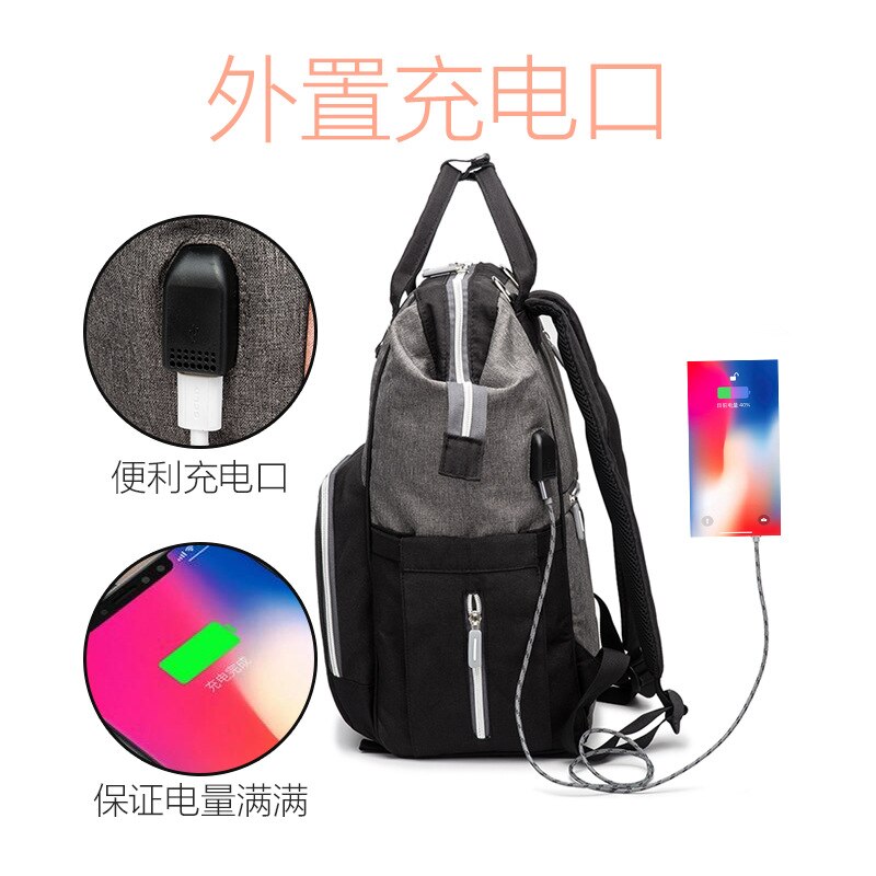 Ankommling Stijl Gemengde Kleuren Mother 'S Bag Multi-Functionele Grote Capaciteit Schouder Mama Tas Usb Rugzak