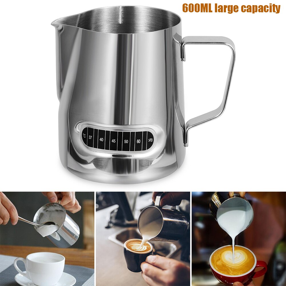 1PC 600ml Stainless Steel Milk Frothing Mug Frother Coffee Cup Jug Latte Pitcher Thermometer Foam Container Household Coffeeware