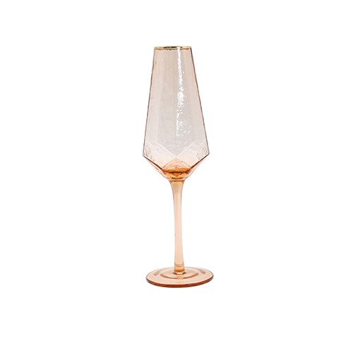 Geometric Wine Glass Cups Hammered Lead-Free Champagne Glass Coral Gold Side Red Wine Goblet Glass: Champagne glass