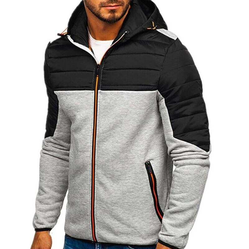 Coats for Men Down Jackets Hooded Fleece Jacket Zipper Casual Winter Coat Male Warm Work Wear Clothes: Grey / XL