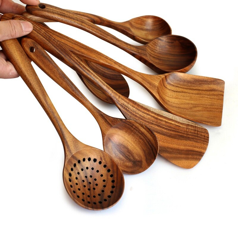 7 Piece Wooden Spoons, Wooden Spoons for Cooking Reusable Wood Kitchen Utensils Set Tools for Cooking Nonstick Cookware
