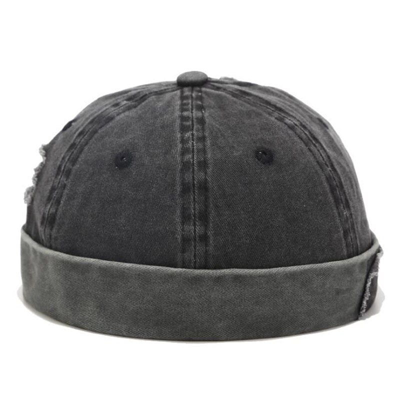 Chapeau Vintage Hip Hop pour hommes, casquette de crâne en coton délavé rétro, chapeau sans bord réglable, casquette respirante de propriétaire, chapeau de marin,: black