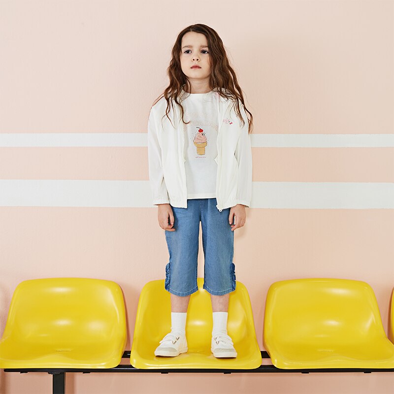 DK2221350 Dave Bella Zomer Kids Meisjes Solid Zipper Zakken Casual Jas Kinderen Leuke Tops Bovenkleding
