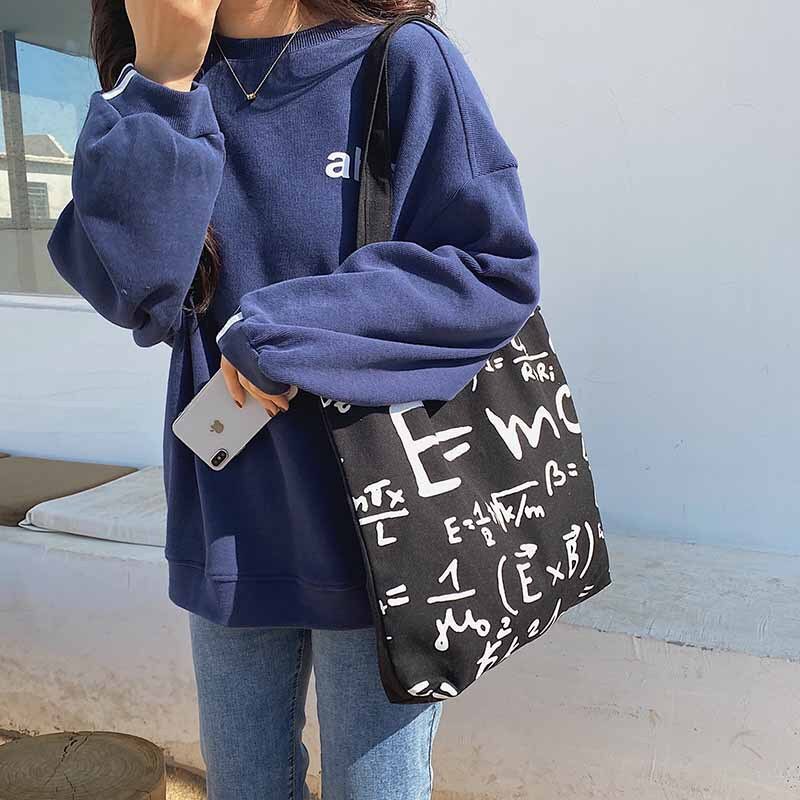 Purdored 1 Pc Vrouwen Math Formule Canvas Boodschappentas Vrouwelijke Schoudertas Eco Draagtas Meisjes Herbruikbare Grocery Shopper Tote tas