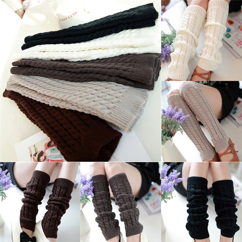 Female Leg Warmers Adults Solid Color Jacquard Knitted Stocking Leg Sleeve for Autumn Winter