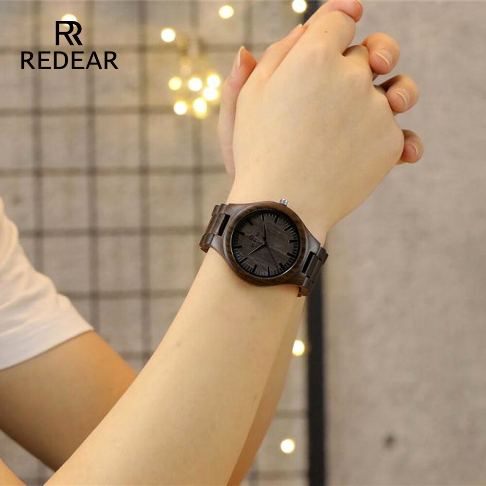 Reear – montre automatique en bois de santal noir, fait à la main, pour amoureux, à Quartz, en bois naturel frais, dans un coffret
