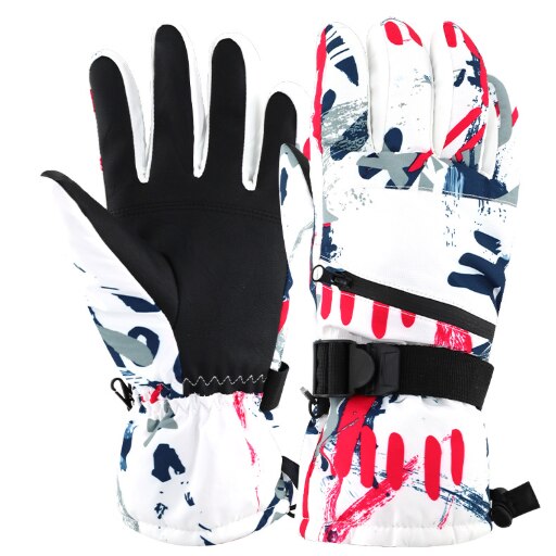 Handschuhe warm Und Samt Winter draussen Reiten Ski Handschuhe Graffiti Sport Wasserdicht Nicht-Unterhose Bergsteigen Touchscreen Handschuhe: rot Graffiti / XL