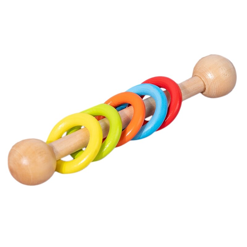 Infant Beech Solid Wood Stroller Toy Early Childhood Education Trolley Hand Rattle Early Education Wooden Comfort Toy: Light Green