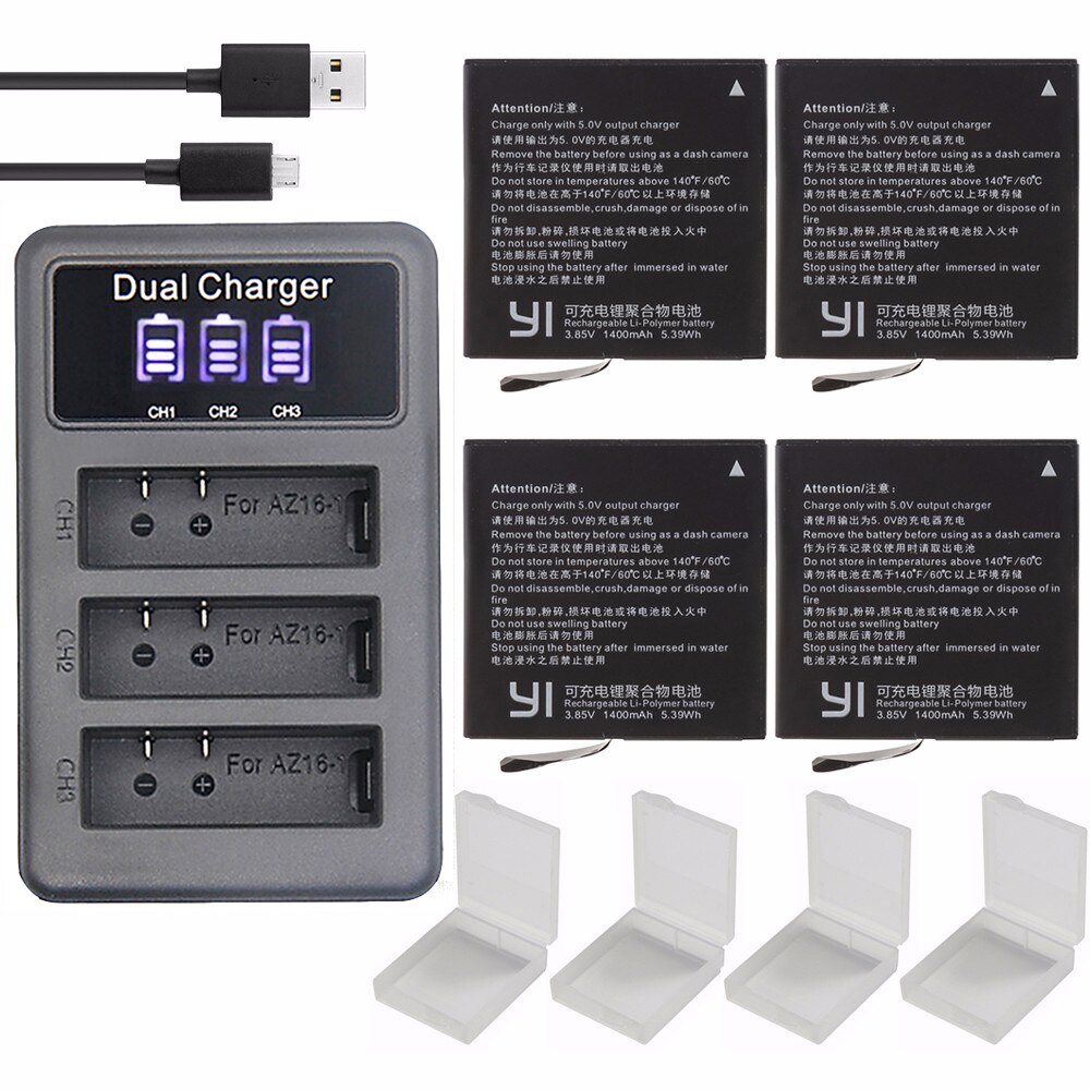1400mAh Batterij Voor Originele Xiaomi Yi 2 yi 4k Batterijen + LED 3in1 Oplader voor Xiaoyi Yi Lite actie Camera: 4battery and charger