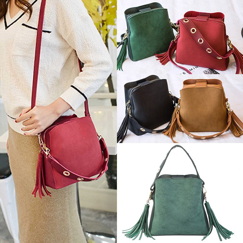 Nieuw Simple Mode Vrouwen Kwastje Schoudertassen Handtas Scrub Emmer Zak Hoge Qualitys Crossbody Tas H66