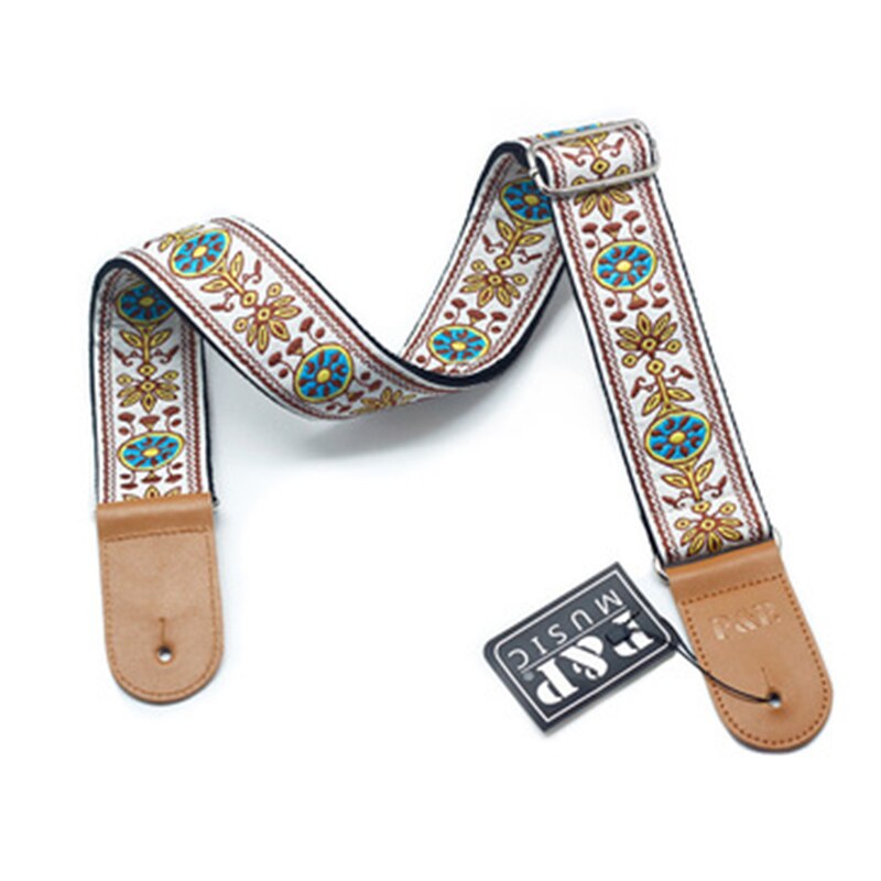 Gitaar Band Borduren Patroon Retro Etnische Stijl Puur Katoen Lederen Verstelbare 82-137Cm Muziekinstrument Accessoires Effen: S113-14