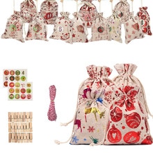 Advent Calendar Bags Set 24 Filling Fabric with Number Labels for DIY Christmas Decor DC120