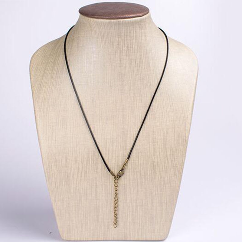 10pcs/lot Antique Bronze/Rhodium/Gold Lobster Clasp Necklace Cords Dia 1.5mm Black Wax Leather Chains With Extension DIY Jewelry