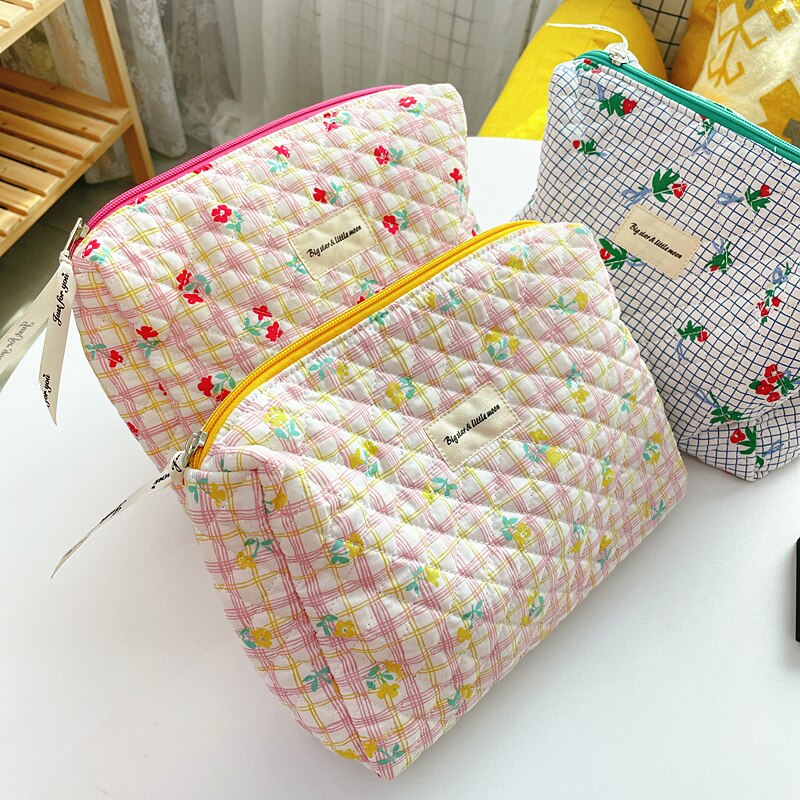 Stepp Gitter Kosmetik Tasche Große machen-hoch Tasche Veranstalter Frauen Kosmetische Lagerung Kulturbeutel Baumwolle Reißverschluss Schönheit fallen Beutel