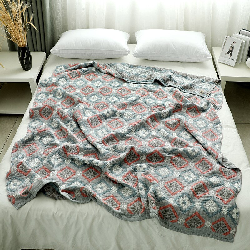Katoen Vier Lagen Dik Gaas Handdoek Deken Sofa Cover Soft Trooster Lente En Zomer Dikke Vel Boho Sprei: blue cherry
