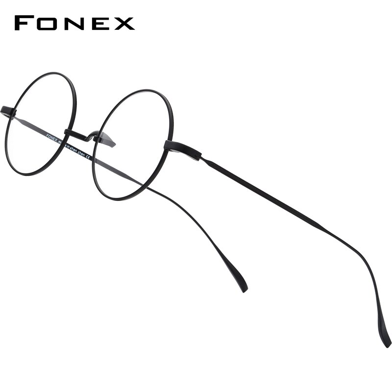 FONEX Titan Brillen Rahmen Männer Ultraleicht retro Frauen Runde Myopie Optische Brillen Jahrgang Brillen 19120: Schwarz