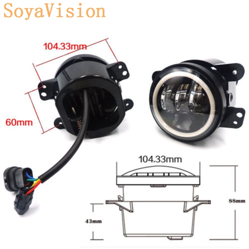 2PCS 4Inch Round Led Fog Lights 30W 6000K White Halo Ring DRL Off Road Fog Lamps For Jeep Wrangler JK TJ LJ Dodge Journey