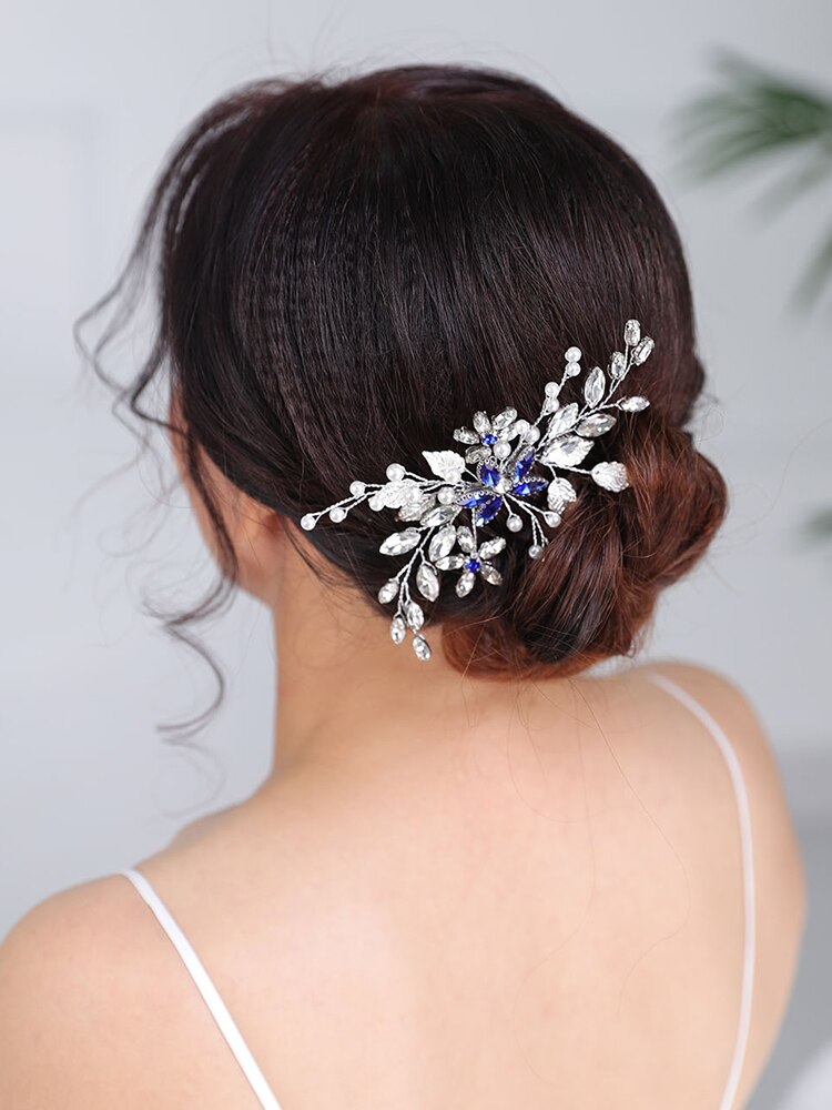 Accesorios para el cabello de boda, peineta azul, tocados casuales, tocados Chic, tocados de diamantes de imitación, joyería de cabeza nupcial para mujeres