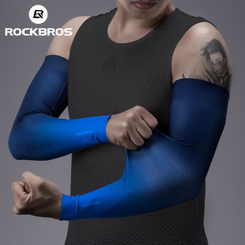 ROCKBROS protezione solare maniche da braccio da ciclismo compressione seta di ghiaccio maniche senza cuciture Anti-UV esecuzione di manicotti da basket scaldamuscoli