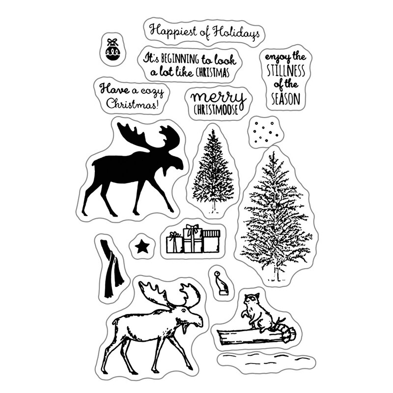Christmas Trees Metal Cutting Dies and Animal Elk Sentiment Words Clear Stamps Sets Scrapbooking For Crafts Card Making