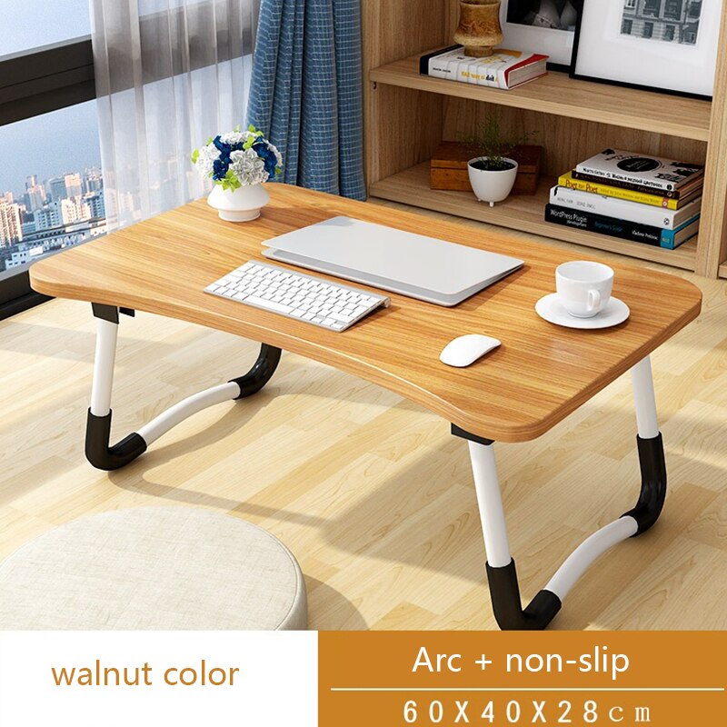 Laptop Bureau Bed Slaapzaal Tafel Opvouwbare Kleine Tafel Slaapkamer Bureau Laptop Stand Sofa Bureau Student Bureau Xh: walnut color