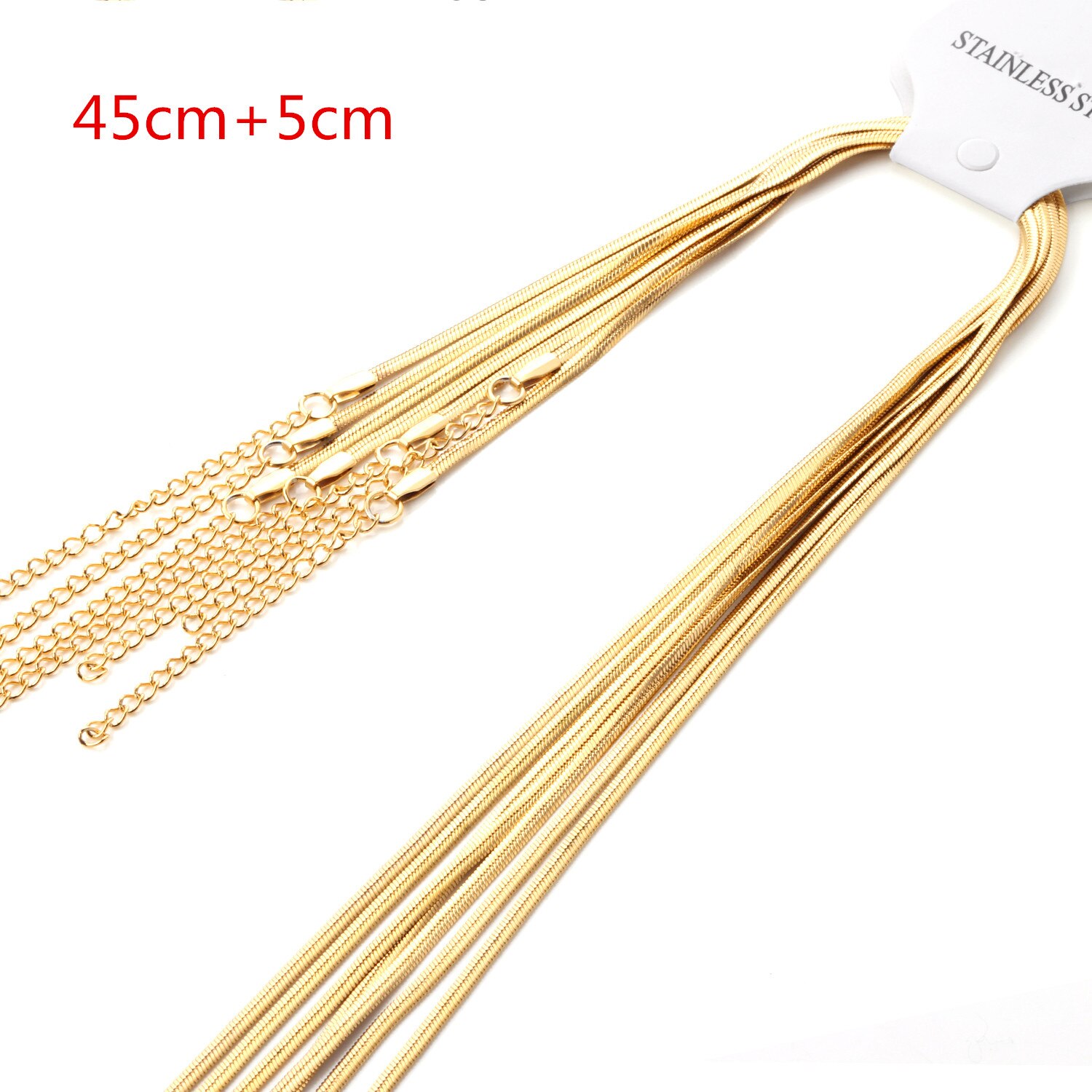 LUXUSTEEL-collar de cadena de oro inoxidable para hombre y mujer, de 45cm + 5cm, 10 unidades/lote, No se destiñe, cadena de serpiente con extensor: gold