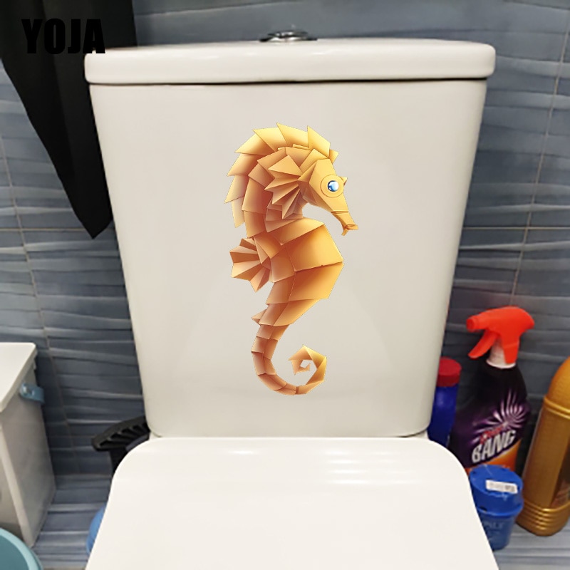 Yoja 12.6 × 26Cm Golden Zeepaardje Cartoon Muurstickers Persoonlijkheid Thuis Badkamer Wc Decoratie T1-2828