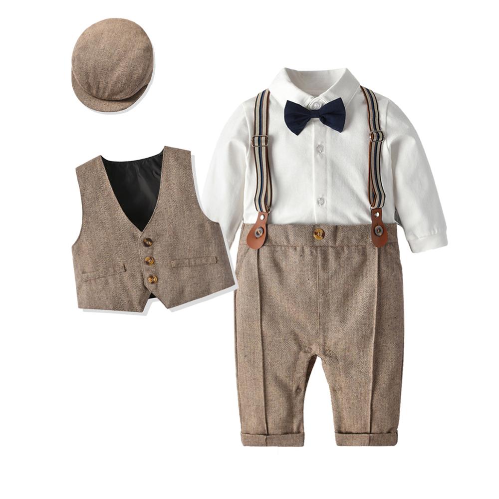 Neue Frühling Kinder Kleidung Kleinkinder Britischen Weste Body Klettern Gentleman Hut Junge 1 Jahr-Alte Kleidung Neugeborenen Gentleman Anzug: Brown / 3T