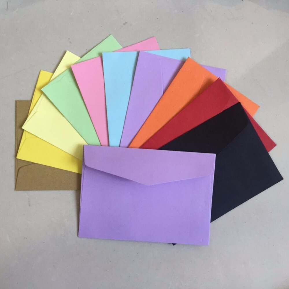 100 pcs/lot bonbons/papier Kraft 10 enveloppes vierges de couleur 118x82mm enveloppes de carte bancaire cartes de voeux Mini enveloppes carte de membre