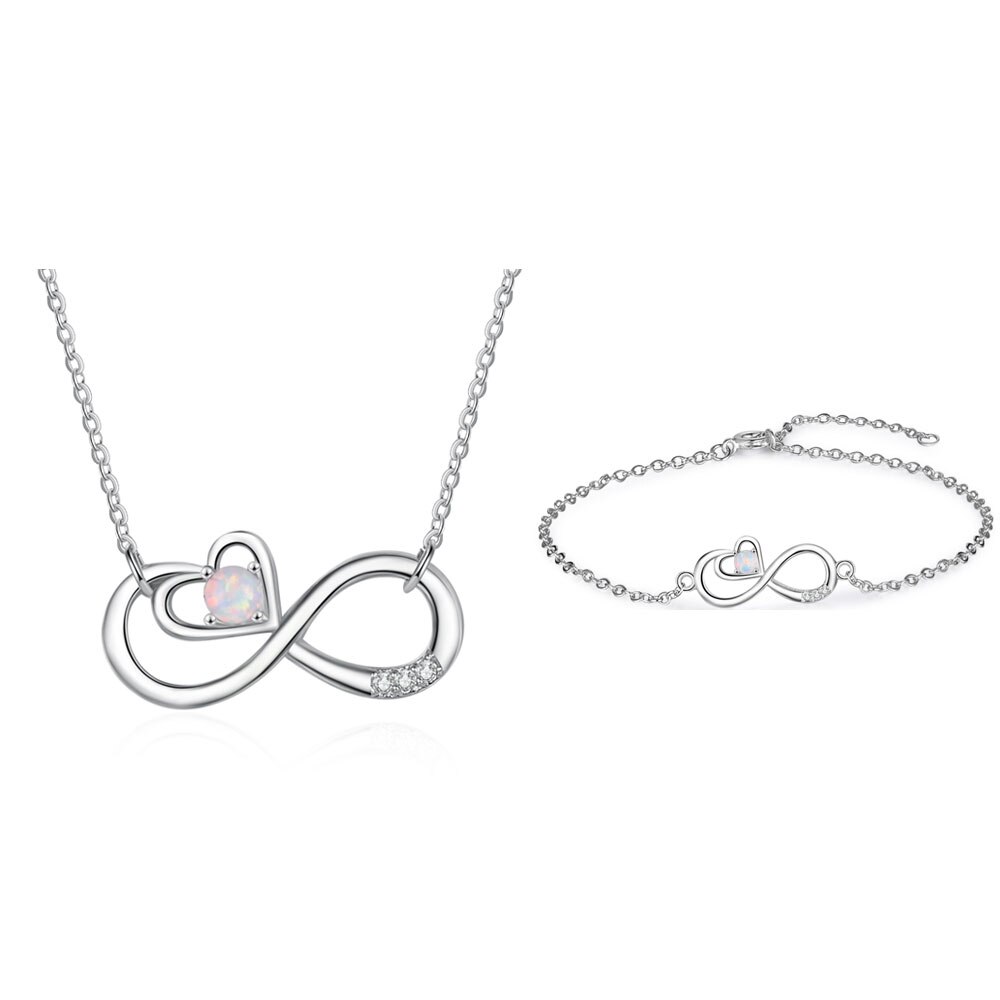 Infinity Love Heart 925 Sterling Zilver Opal Kettingen Verstelbare Ketting Armbanden Voor Vrouwen Bruiloft Bruids Sieraden Sets