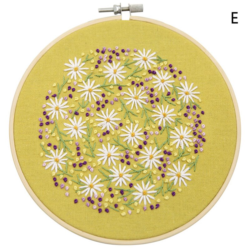 DIY Embroidery Plants Cherry Tree Handwork Needlework for Beginner Cross Stitch Kit Ribbon Painting Embroidery Hoop Home Decor: E