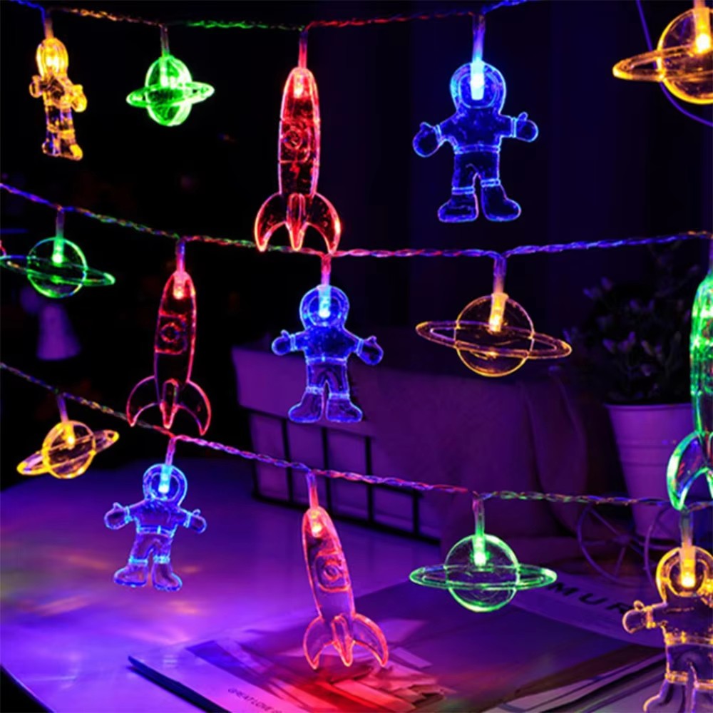 10leds astronaute fusée planète fée guirlande lumineuse alimenté par batterie LED galaxie chaîne lumière pour enfants décor de fête de noël: changeant